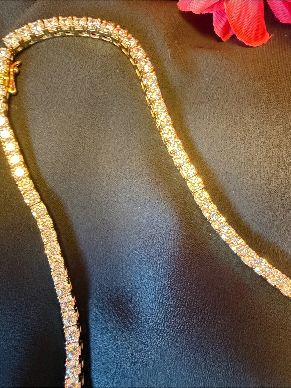 Classic Gold Tennis Necklace with Clear Crystals - Picture 7 of 11